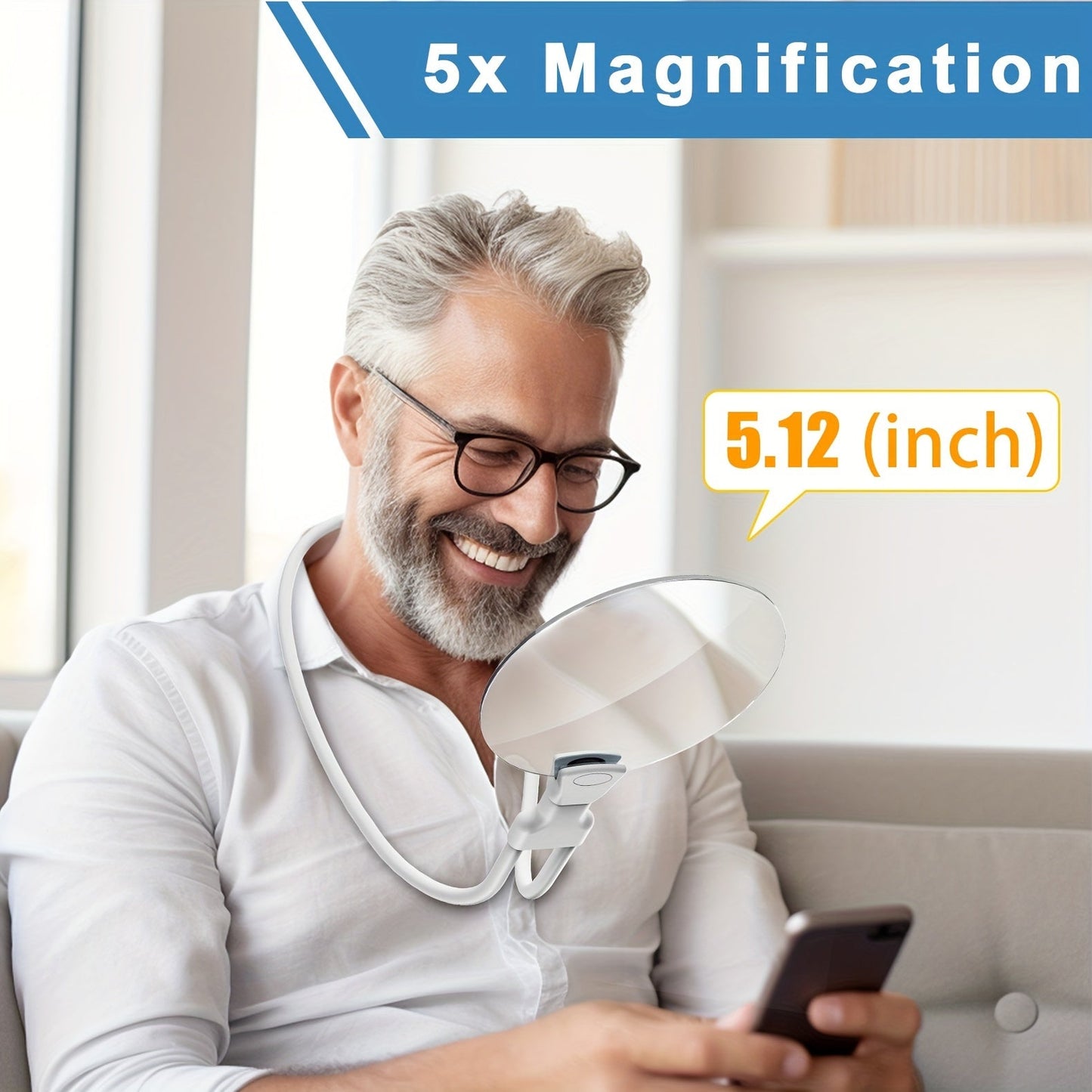 Avelena | 5X Vergrößerungsglas Pro – Hands-Free verstellbare Nackenlupe für Senioren und Menschen mit Sehschwäche – Perfekt zum Lesen, Nähen, Basteln und Prüfen