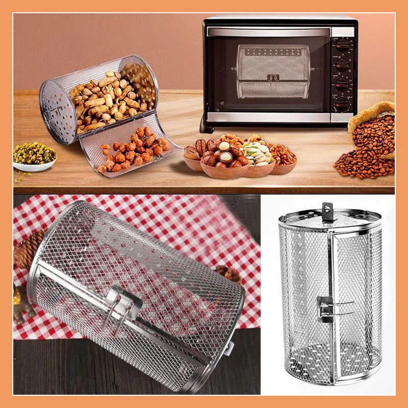 Avelena | Rotierender Grillkorb | Für Grill & Heißluftfritteuse | Gemüse, Fleisch & Nüsse rösten