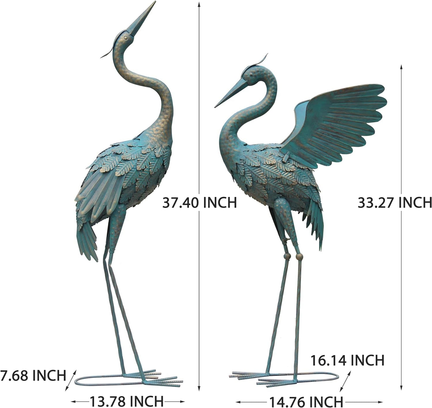 Avelena | 33-37 Zoll Metallkran Gartenstatue Dekor, Vogelgarten Skulptur & Statuen, Außendekoration für Garten Terrasse Rasen Hinterhof Pool, Vintage Ausbreitende Flügel Kran, Set von 2