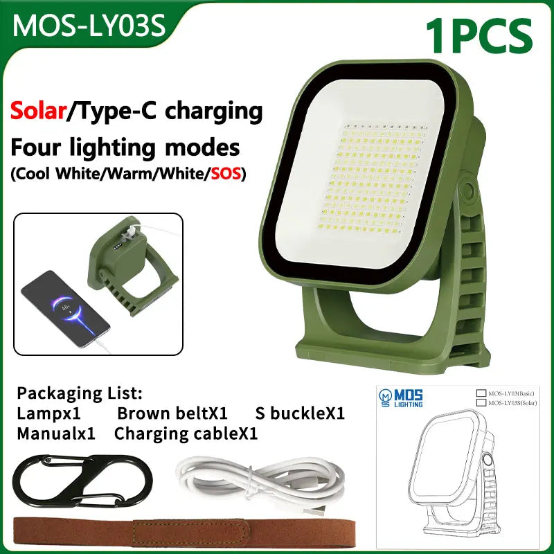 Avelena | 80W LED Solar-Aufladbare Campinglampe mit Magnet und Zoomfunktion