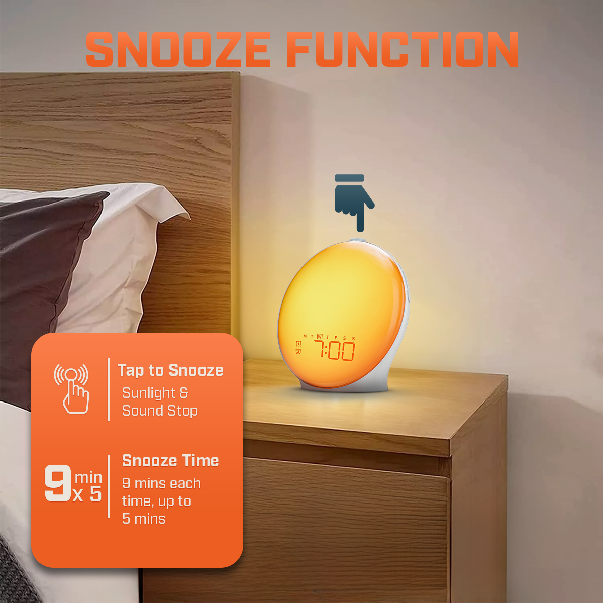Avelena | Wake-Up Sun Lamp Clock | Gradual Sunrise Light & Customizable Sounds for Gentle Mornings