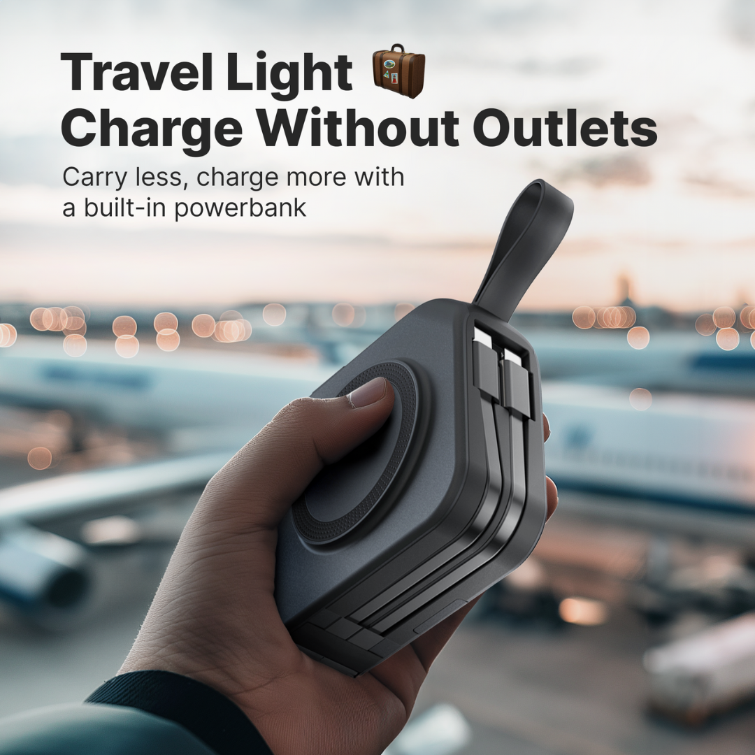 Avelena | TravelBank | Tragbares 5-in-1 Wandladegerät | Drahtloses Laden, Powerbank & Multi-Geräte-Laden