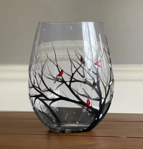 Avelena | Vier Jahreszeiten Baum Weingläser - Hand gemalt Kunst