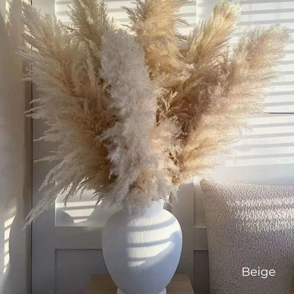 Avelena | 80 cm natürlicher, echter getrockneter Pampasgrasstrauß (weiß / beige / grau) │ flauschige Feder für moderne Boho-Heimdekoration