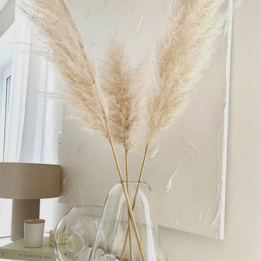 Avelena | 80 cm natürlicher, echter getrockneter Pampasgrasstrauß (weiß / beige / grau) │ flauschige Feder für moderne Boho-Heimdekoration