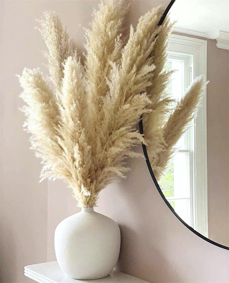 Avelena | 80 cm natürlicher, echter getrockneter Pampasgrasstrauß (weiß / beige / grau) │ flauschige Feder für moderne Boho-Heimdekoration