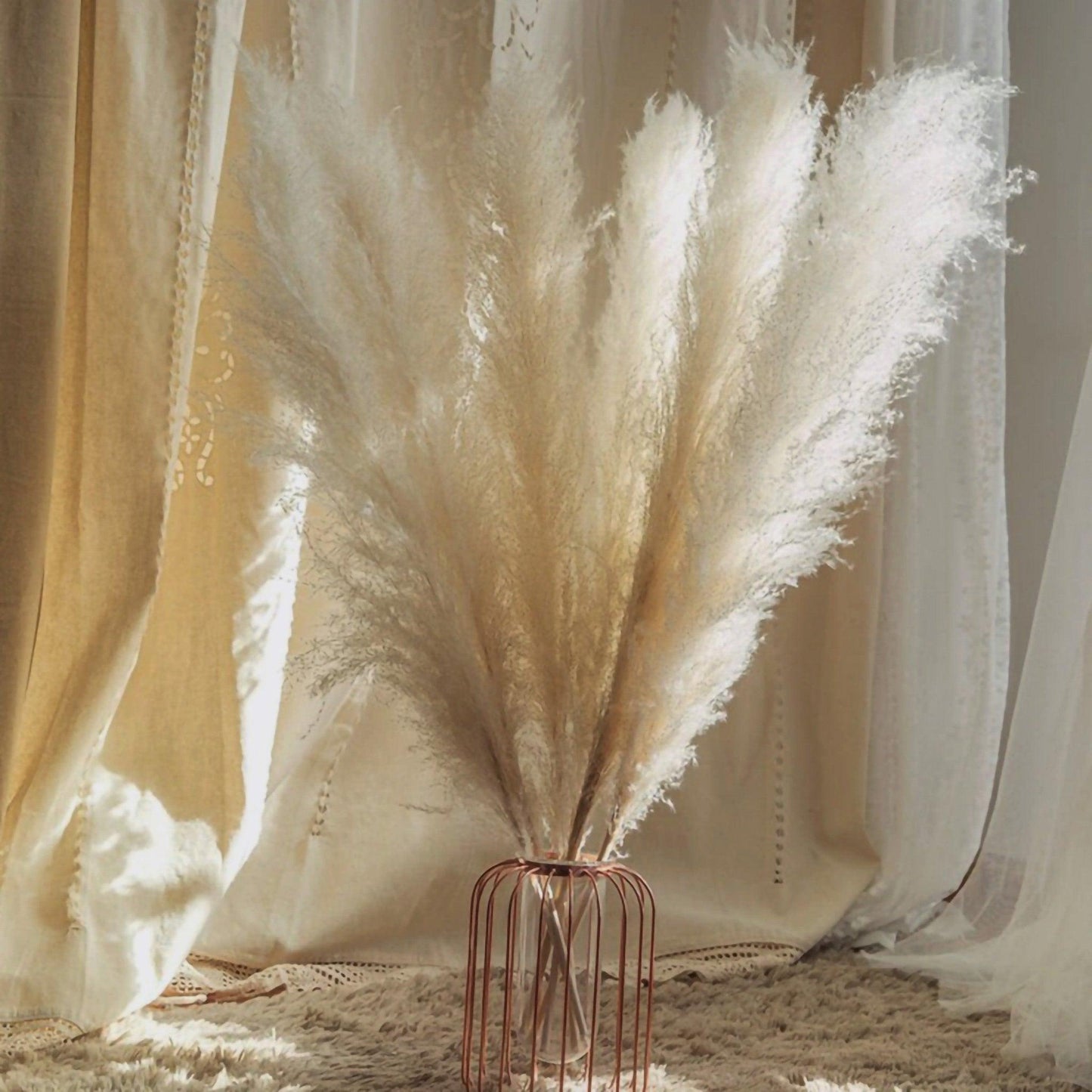 Avelena | 80 cm natürlicher, echter getrockneter Pampasgrasstrauß (weiß / beige / grau) │ flauschige Feder für moderne Boho-Heimdekoration