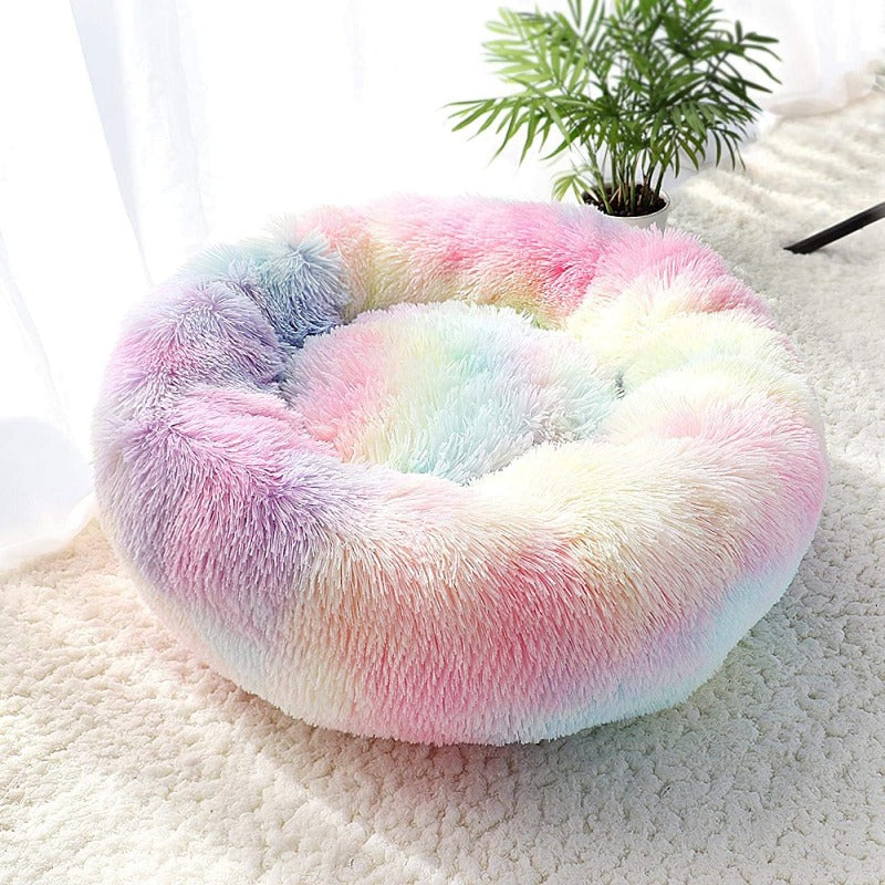 Avelena | Runder Regenbogen Extra Plüsch Beruhigender Donut Hundebetten