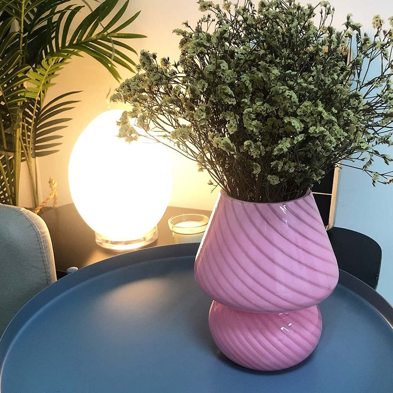 Avelena | Pilzlampe, Glas-Pilz-Nachttischlampen Translucente Murano Vintage Stil Gestreifte Kleine Nachttisch Desklampe Wirbellicht für Wohnkultur, Esszimmer, Wohnzimmer, Schlafzimmer, Geschenk