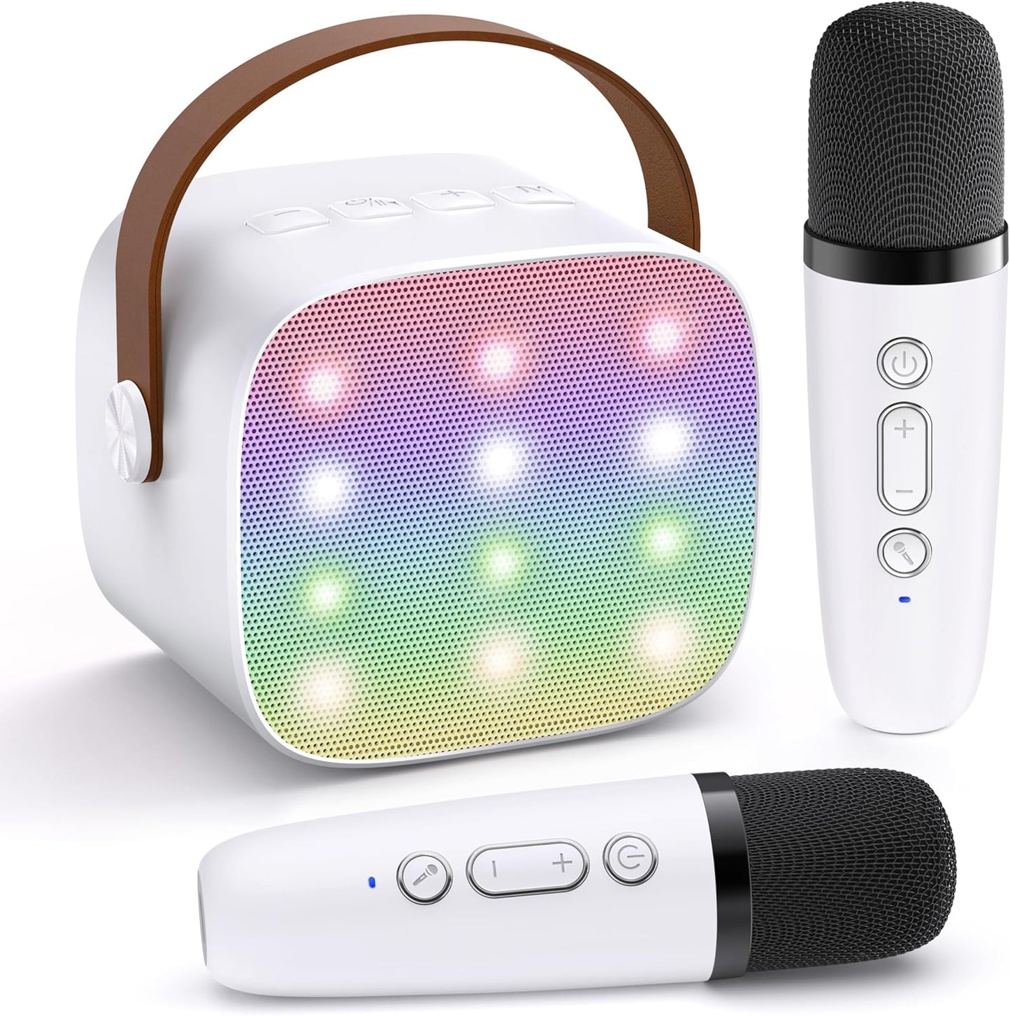 Avelena | Tragbare Mini Karaoke Maschine mit Bluetooth Lautsprecher & 2 Wireless Mikros – Veylo