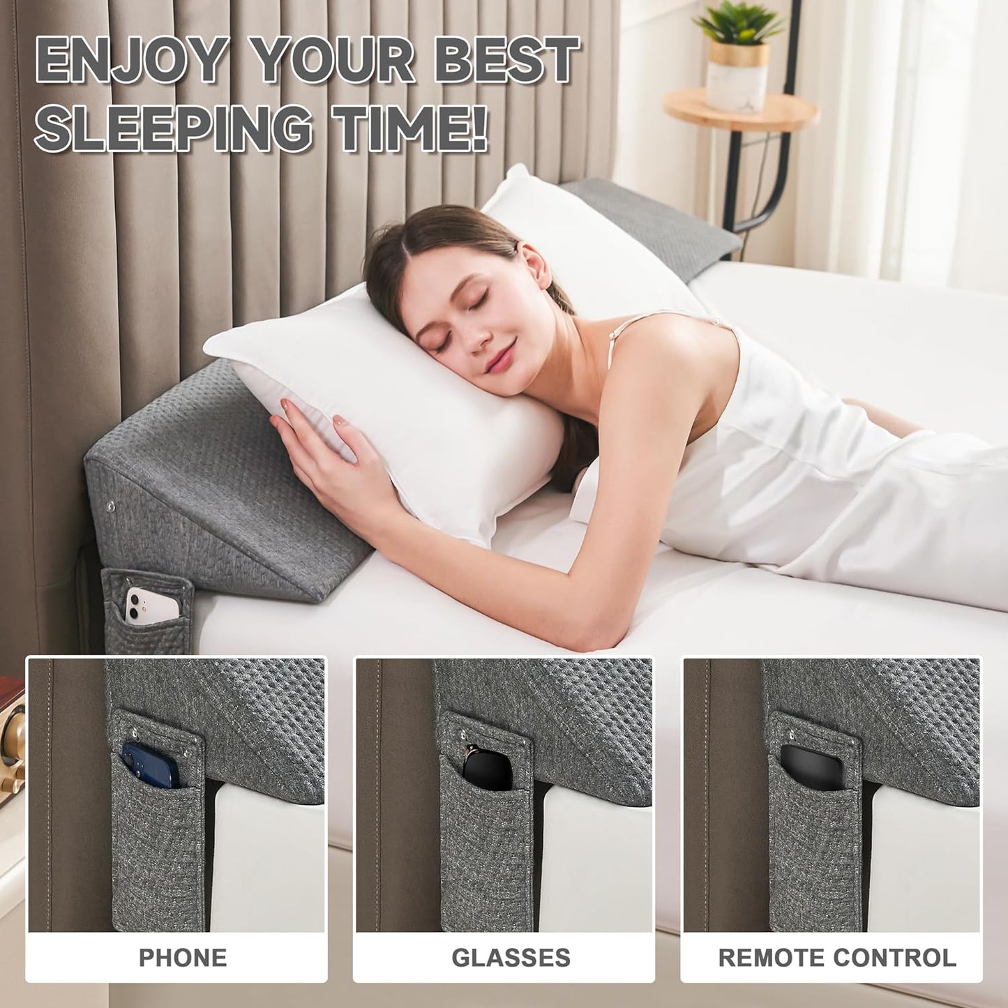 Avelena | Abstandshalter Keilkissen | Verstellbare Höhe, kompaktes Design & ideal für Einzel-, Queensize-, Kingsize-Betten und Sofas
