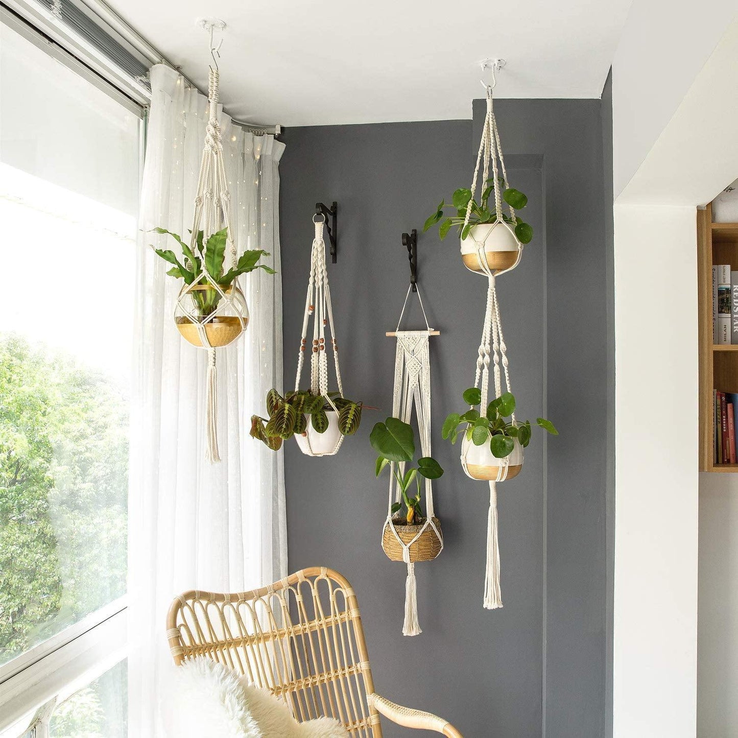 Avelena | 4-teiliges handgefertigtes Boho-Makramee-Pflanzenhänger-Set