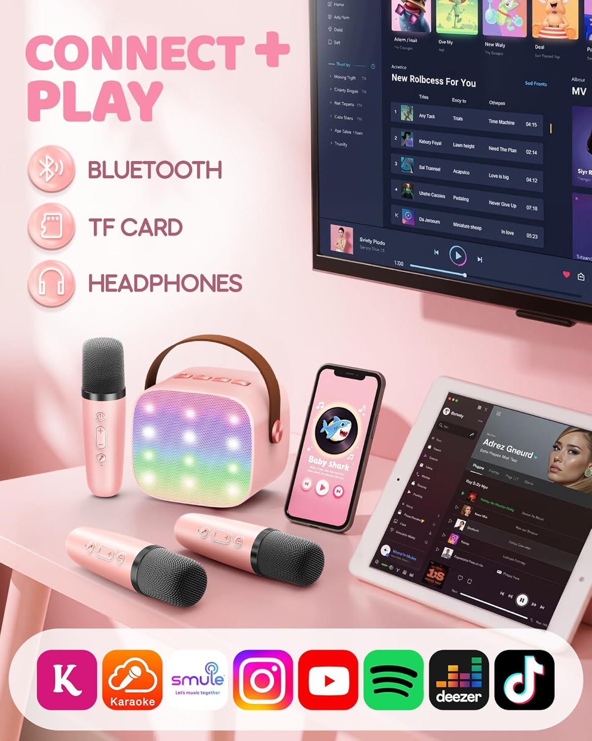 Avelena | Tragbare Mini Karaoke Maschine mit Bluetooth Lautsprecher & 2 Wireless Mikros – Veylo