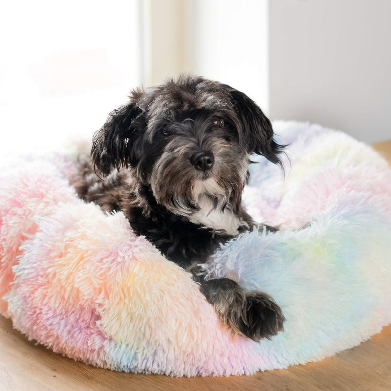 Avelena | Runder Regenbogen Extra Plüsch Beruhigender Donut Hundebetten