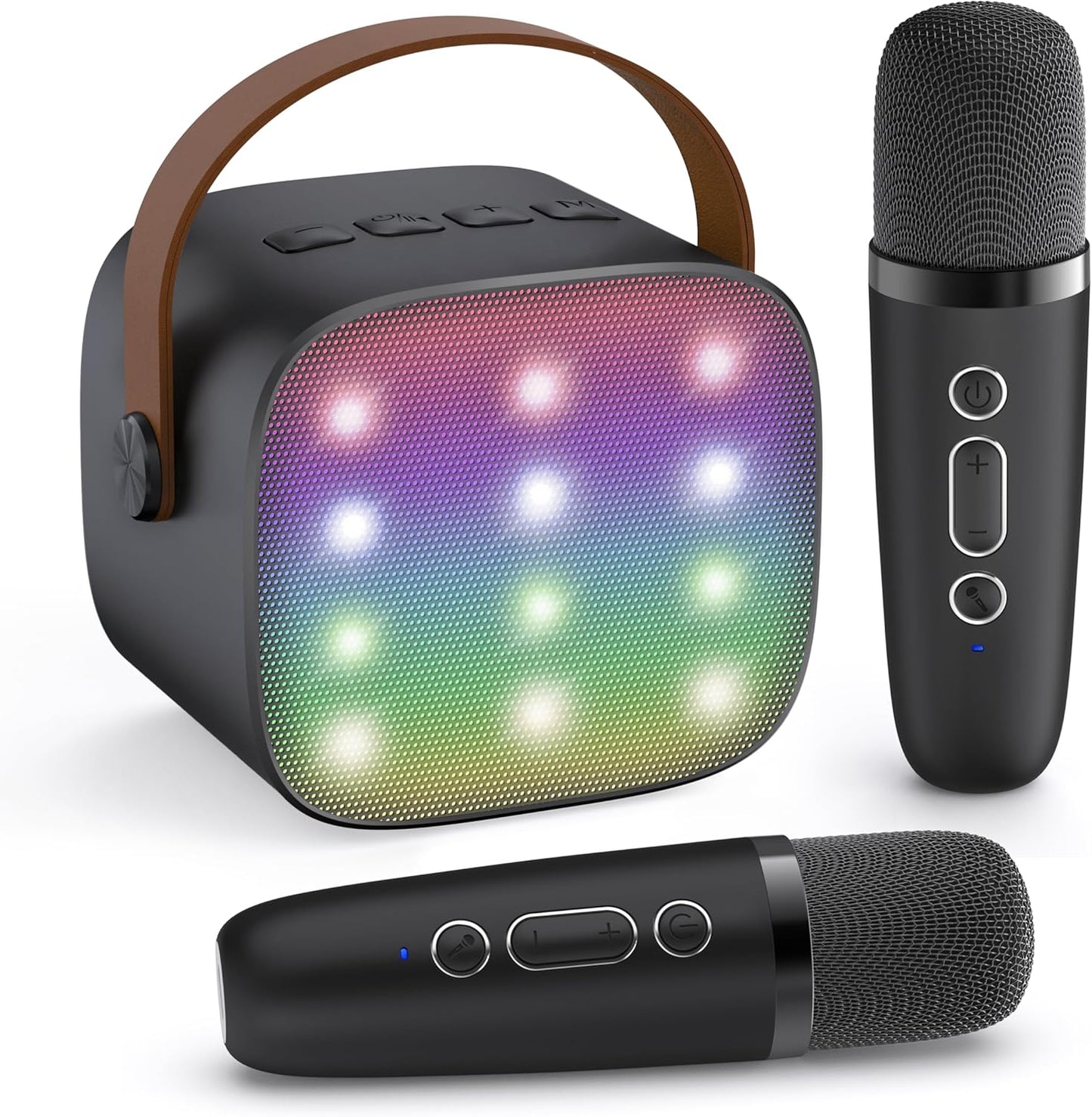 Avelena | Tragbare Mini Karaoke Maschine mit Bluetooth Lautsprecher & 2 Wireless Mikros – Veylo