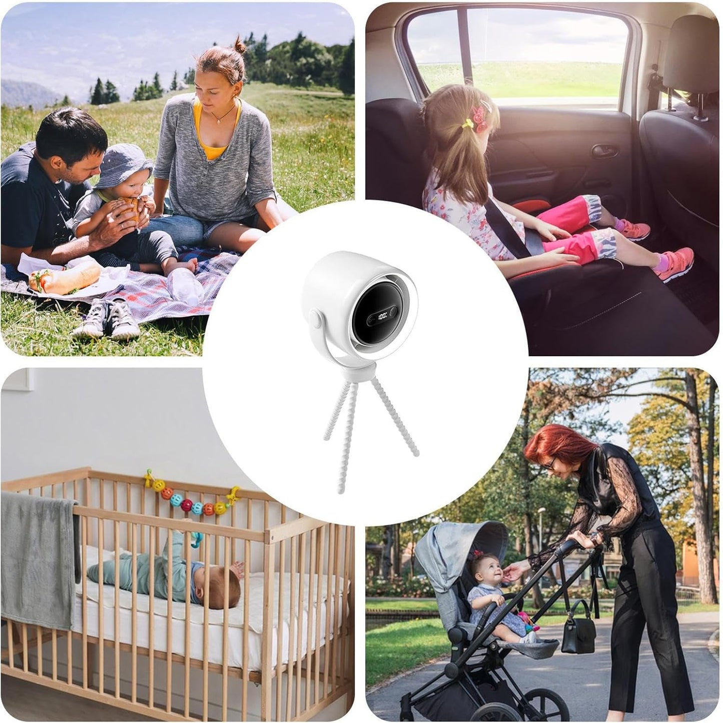 Avelena | Wiederaufladbarer Clip-On Kinderwagen Ventilator mit Nachtlicht 100 Geschwindigkeiten