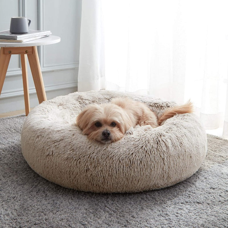 Avelena | Runder Plüsch Beruhigender Donut Hundebett für kleine bis große Hunde