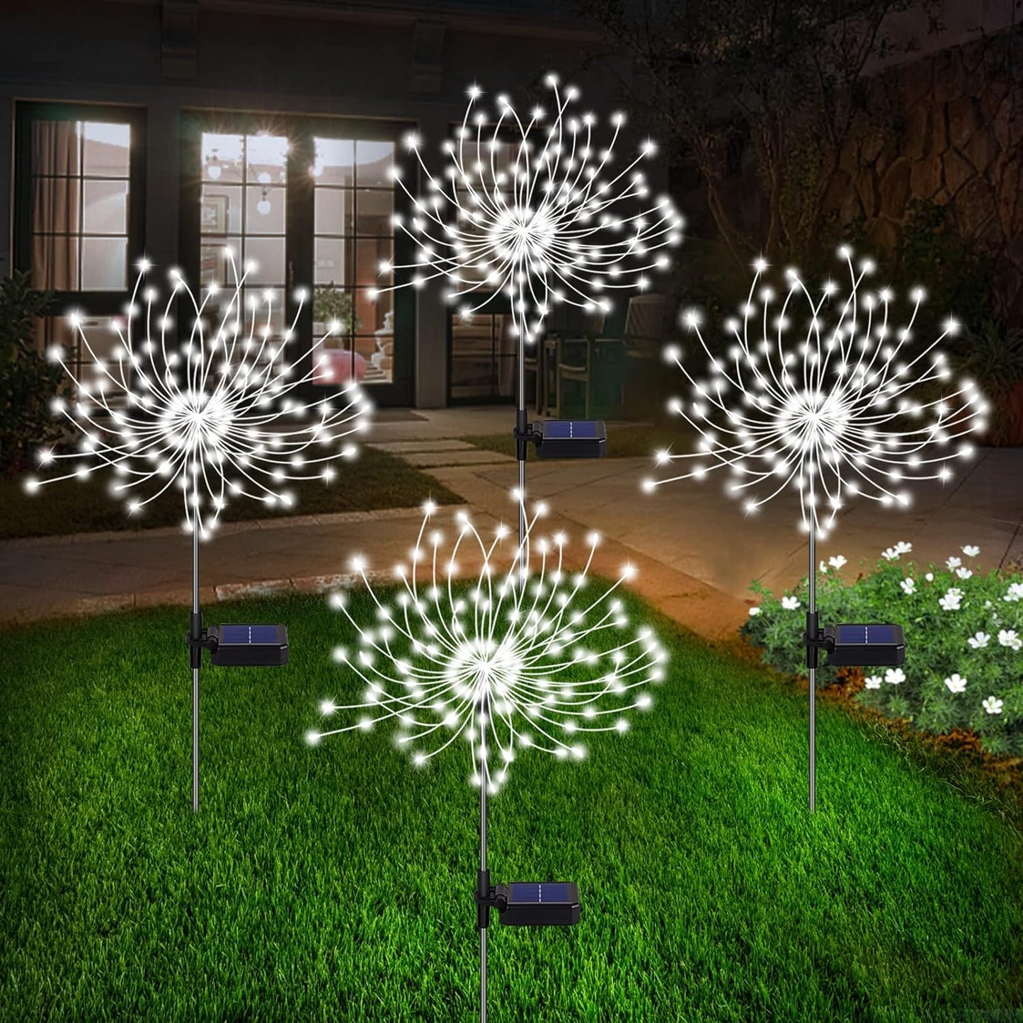 Avelena | 4 Stück Solar Feuerwerk Gartenlampen - Wetterfeste LED Dekorationsbeleuchtung, Solarenergie für Garten und Patio