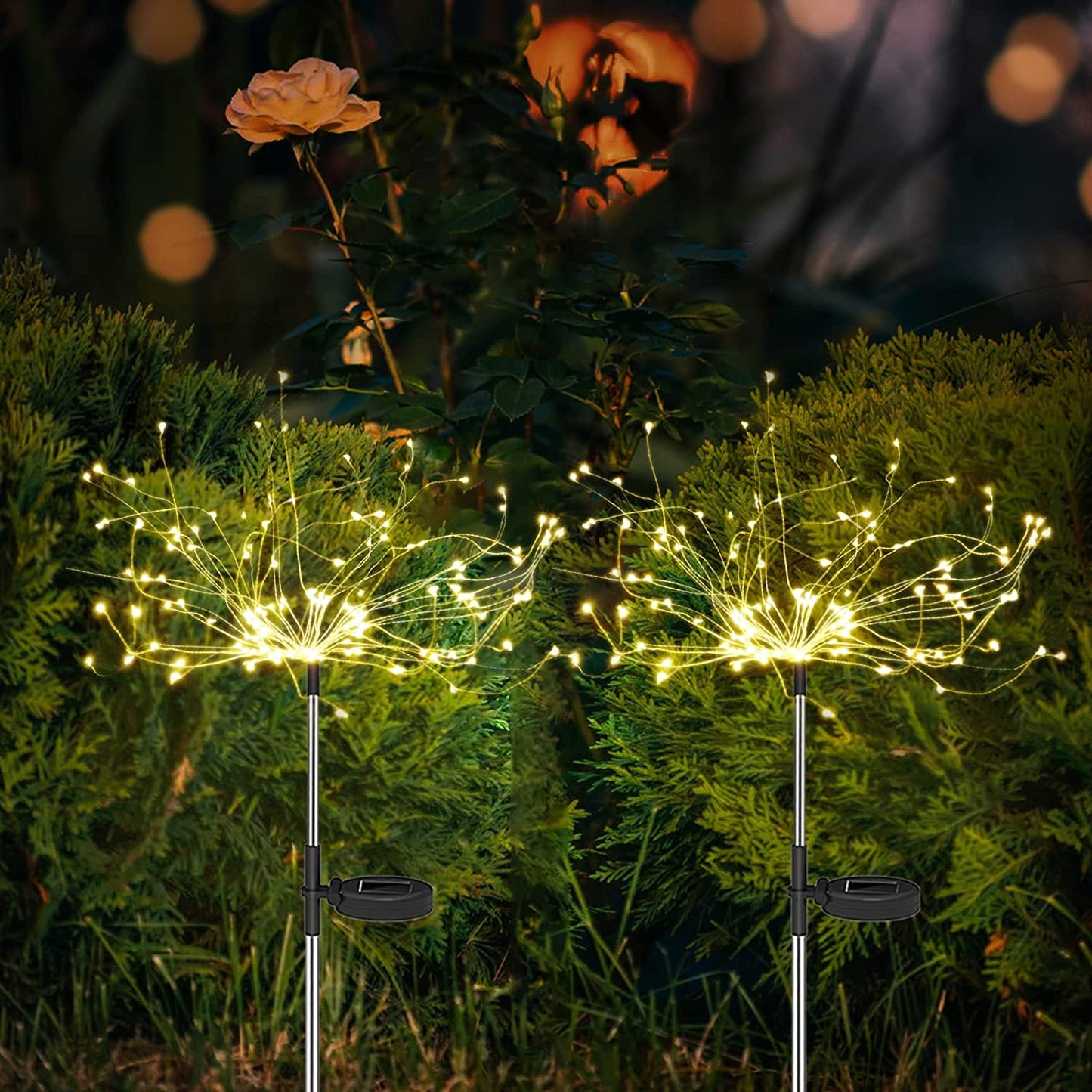 Avelena | 4 Stück Solar Feuerwerk Gartenlampen - Wetterfeste LED Dekorationsbeleuchtung, Solarenergie für Garten und Patio