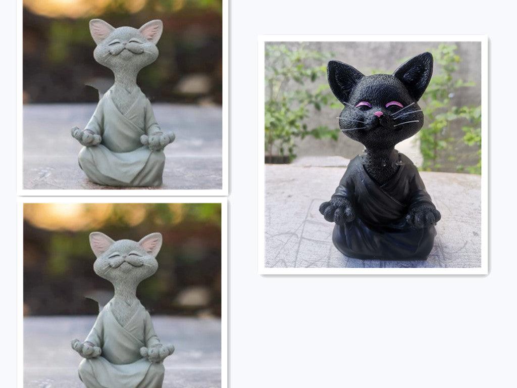 Avelena | Verspielt Schwarze Buddha Katze Figur Meditation Yoga Sammlerstück Glückliche Katzen Dekor Zuhause Garten Dekoration Gartenornament
