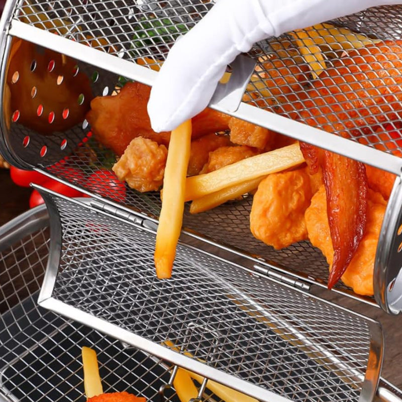 Avelena | Rotierender Grillkorb | Für Grill & Heißluftfritteuse | Gemüse, Fleisch & Nüsse rösten