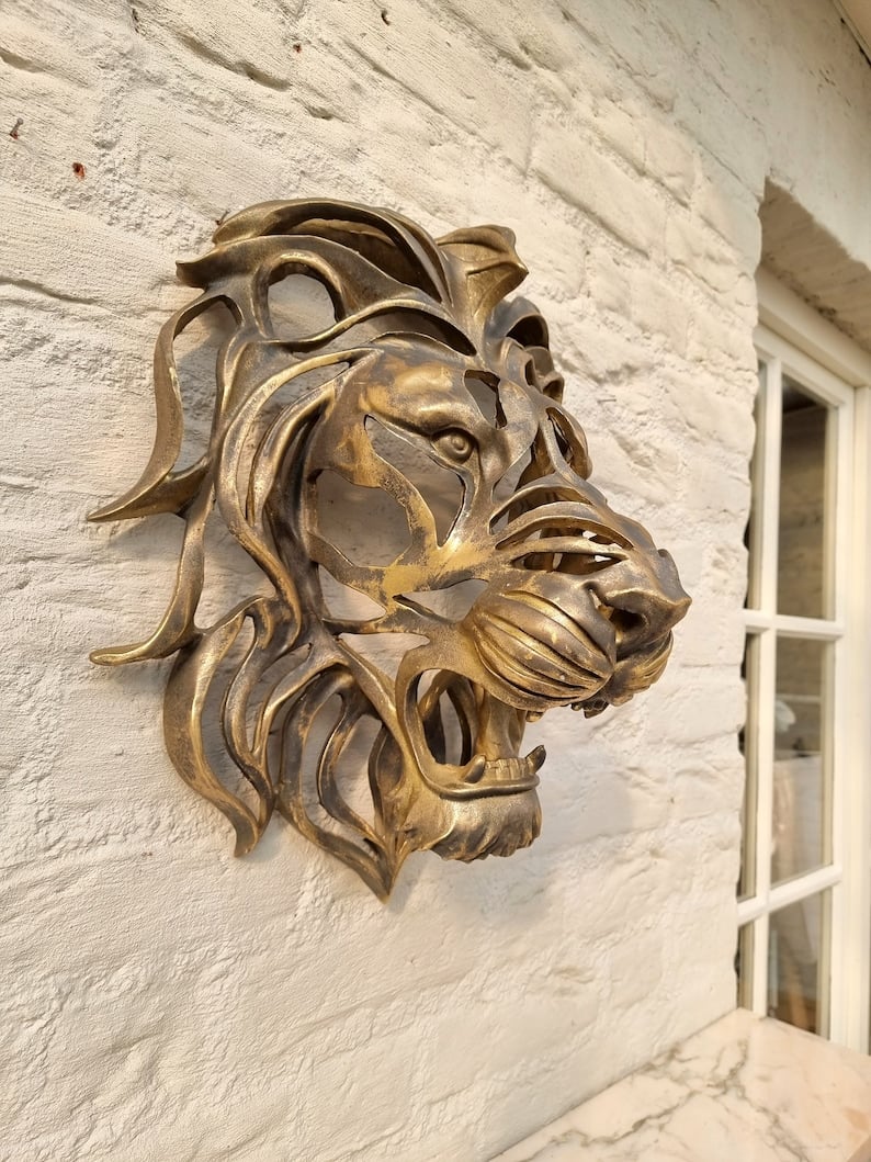Avelena | Seltene Funde-Große Löwenkopf Wandmontierte Kunstskulptur