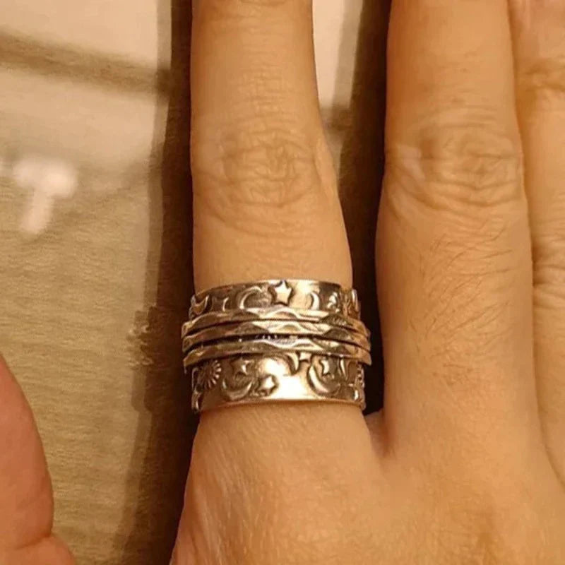 Avelena | Silberner Stern Mond Sonne Ring