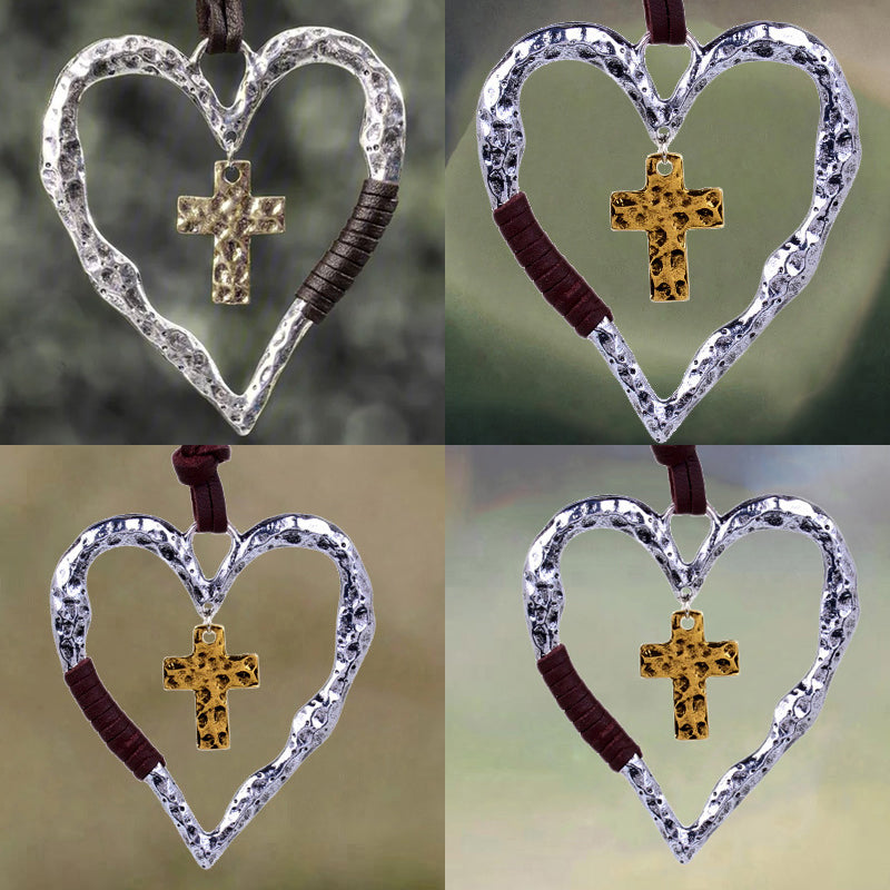 Avelena | Vintage Kreuz Liebe Herz Anhänger Halskette