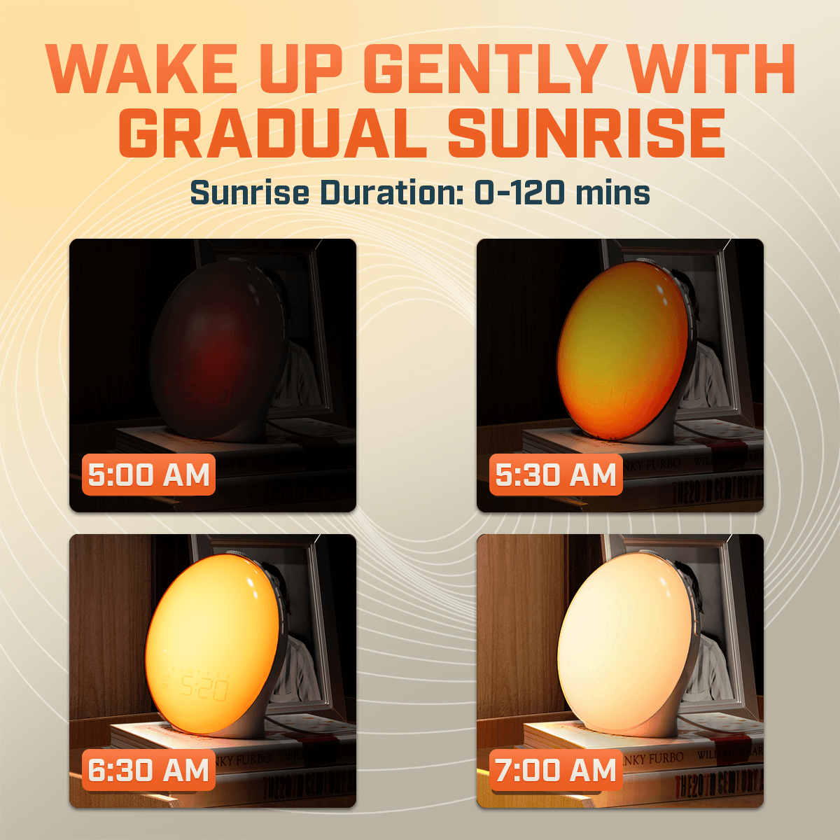 Avelena | Wake-Up Sun Lamp Clock | Gradual Sunrise Light & Customizable Sounds for Gentle Mornings