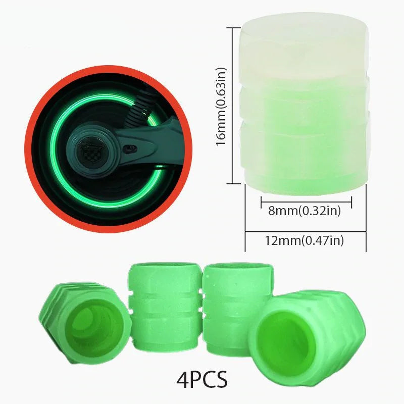 Avelena | Universelle fluoreszierende Reifenventilkappen (4 Stück/Set)