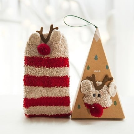 Avelena | Weihnachts-Socken im Geschenkbox-Design | Flauschige Haus- & Kuschelsocken | Universalgröße