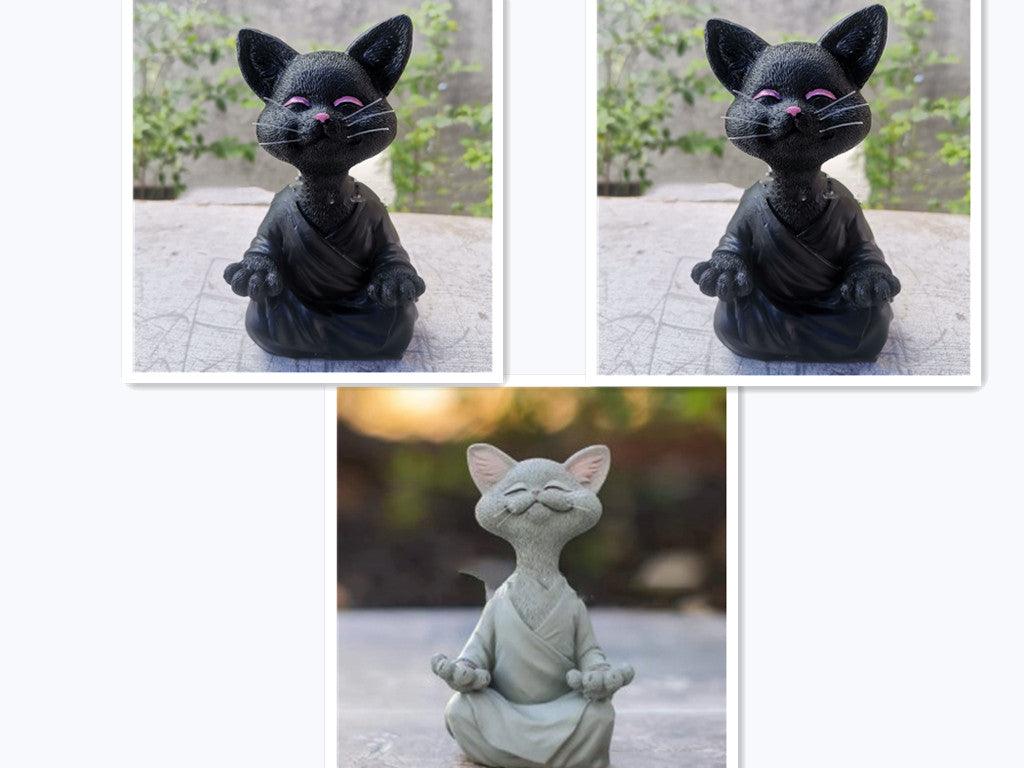 Avelena | Verspielt Schwarze Buddha Katze Figur Meditation Yoga Sammlerstück Glückliche Katzen Dekor Zuhause Garten Dekoration Gartenornament