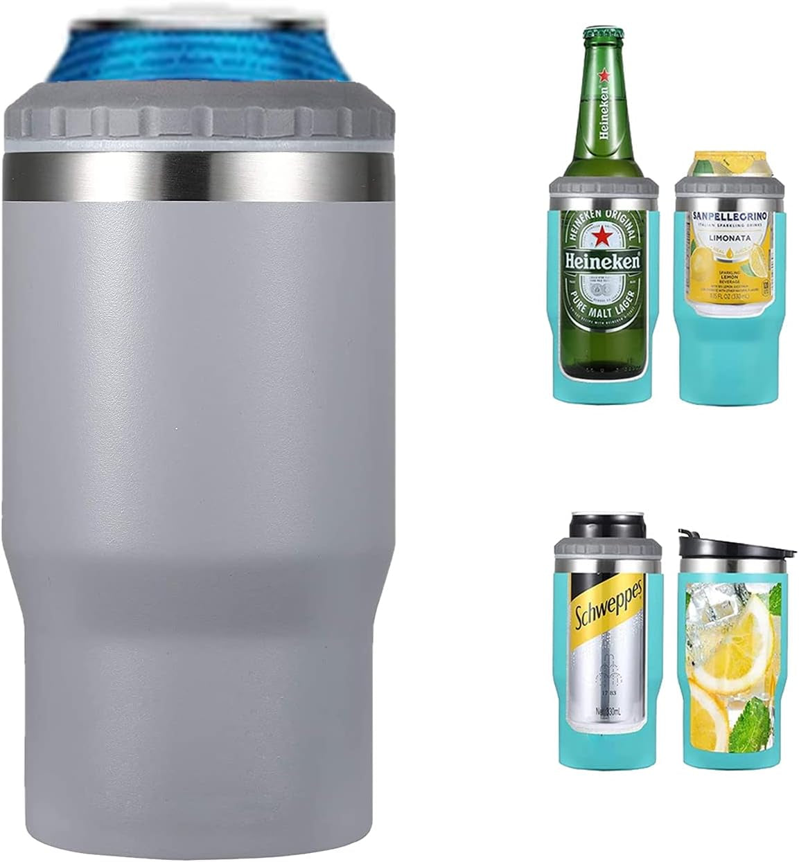 Avelena | 4 in 1 Edelstahl Dose-/Flaschenisolator, 14Oz Zwei-Wege-Deckel SUS Isolierte Dose Kühler, Bierflaschenhalter (Schwarz)