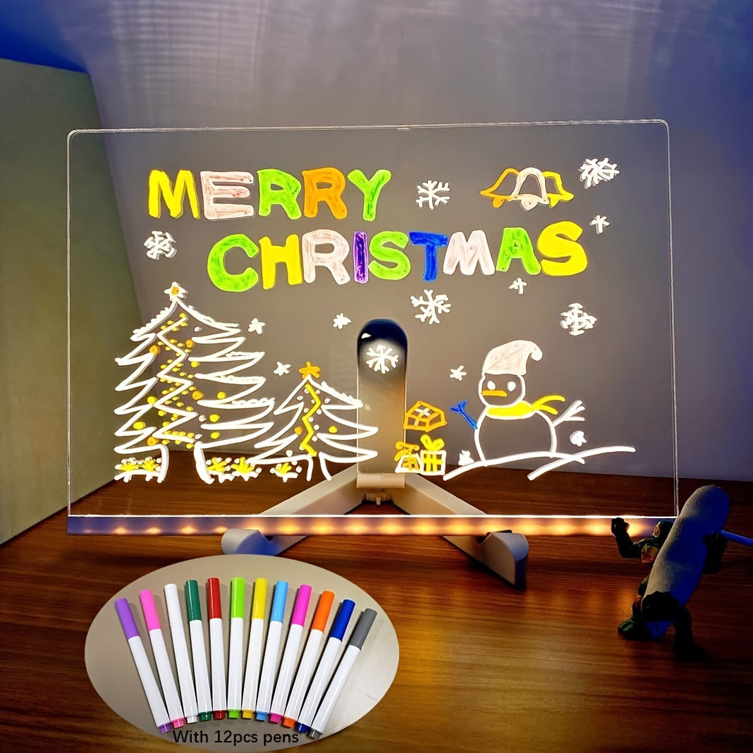 Avelena | USB LED Notizboard mit 12 Farbstiften - Leuchtende Nachrichtenboard für Büro & Zuhause