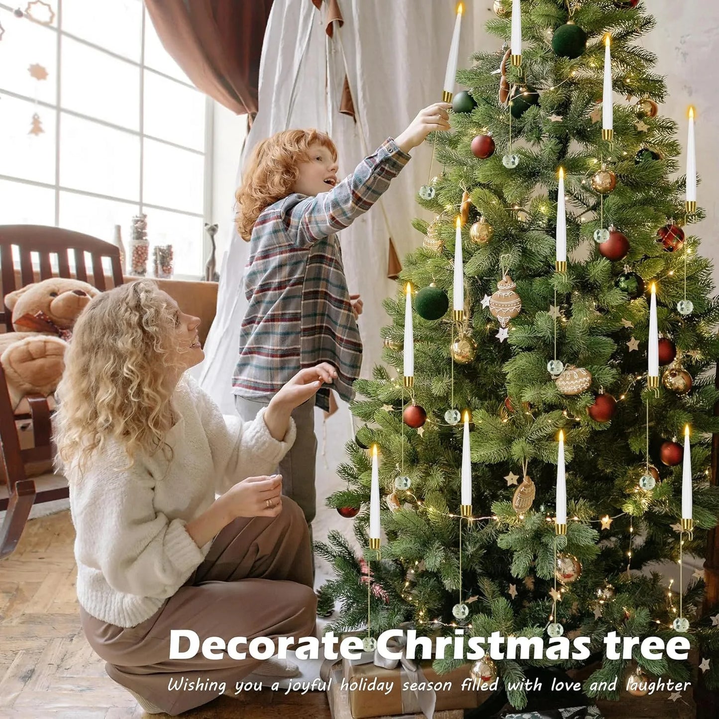 Avelena | Weihnachtsbaum LED-Kerzen Set | 12 Stück mit Fernbedienung & Timer | Warmweißes Flackern | Flameless & sicher