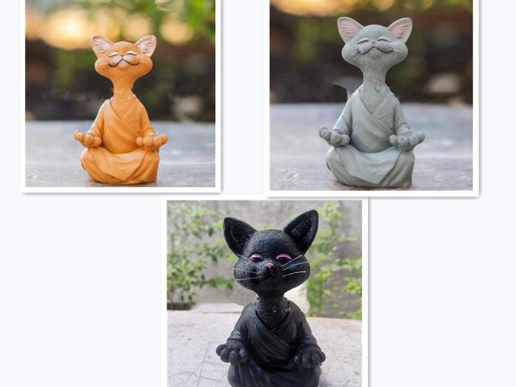 Avelena | Verspielt Schwarze Buddha Katze Figur Meditation Yoga Sammlerstück Glückliche Katzen Dekor Zuhause Garten Dekoration Gartenornament