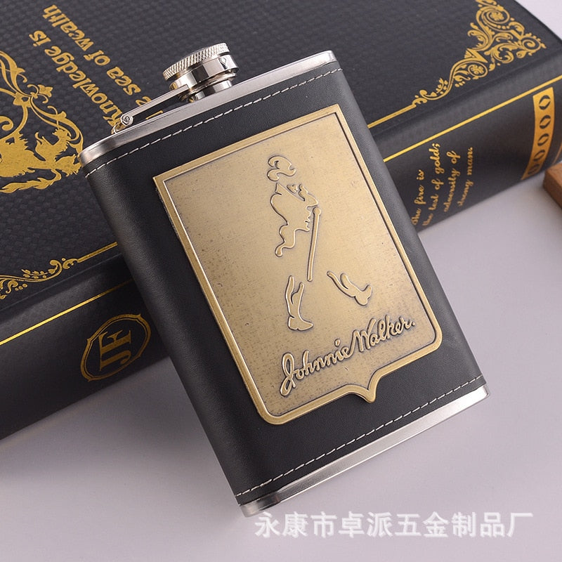 Avelena | 8oz Whisky-Flasche aus Edelstahl Alkohol-Trichter Hüftflasche Bestickte Goldene Seidenstoff Verpackung Geschenk-Box Set