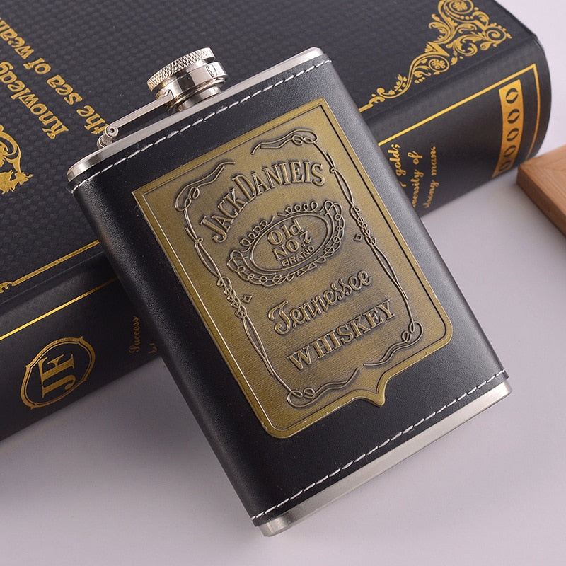 Avelena | 8oz Whisky-Flasche aus Edelstahl Alkohol-Trichter Hüftflasche Bestickte Goldene Seidenstoff Verpackung Geschenk-Box Set