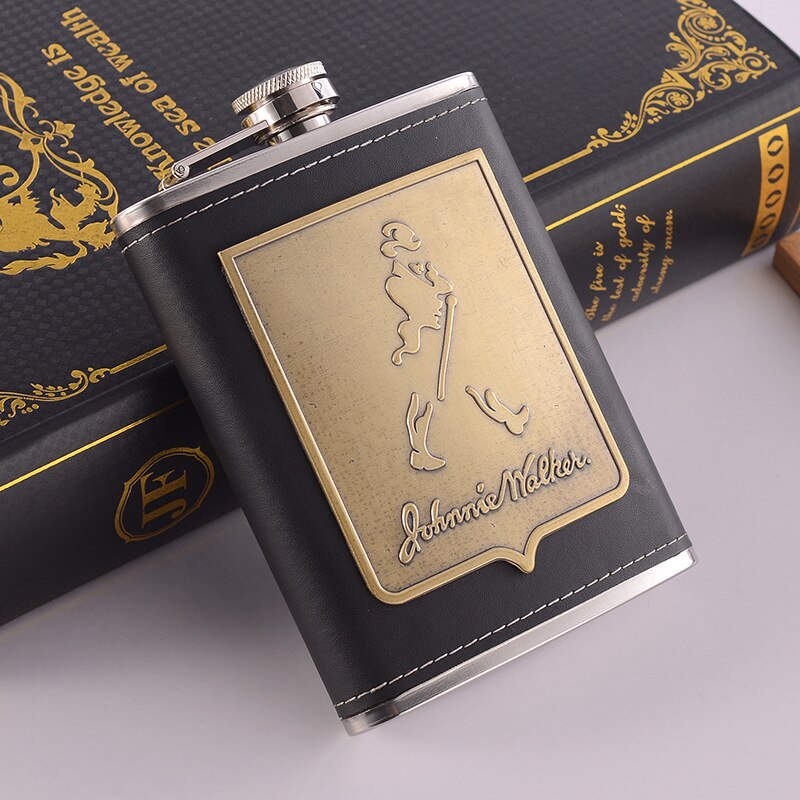 Avelena | 8oz Whisky-Flasche aus Edelstahl Alkohol-Trichter Hüftflasche Bestickte Goldene Seidenstoff Verpackung Geschenk-Box Set