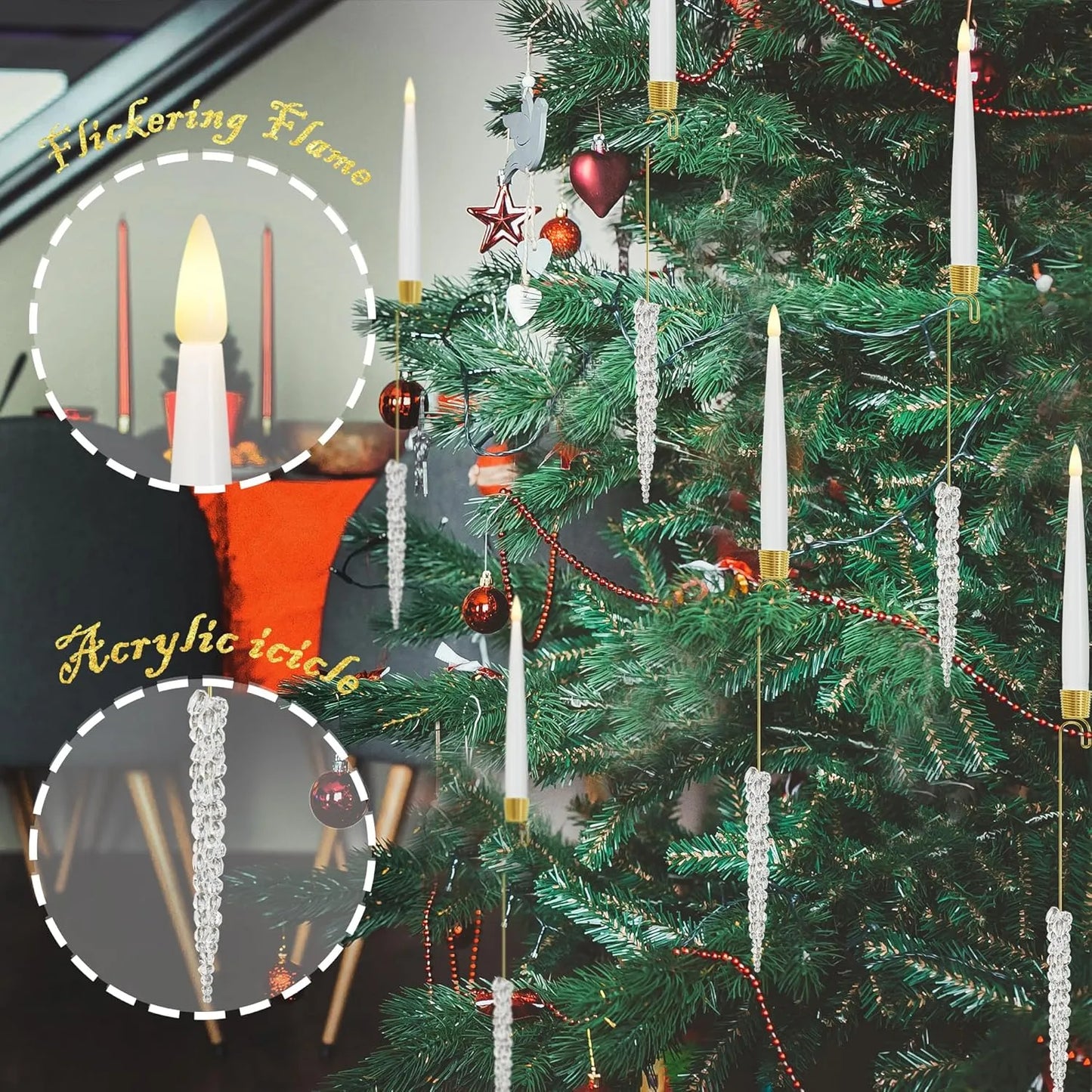 Avelena | Weihnachtsbaum LED-Kerzen Set | 12 Stück mit Fernbedienung & Timer | Warmweißes Flackern | Flameless & sicher