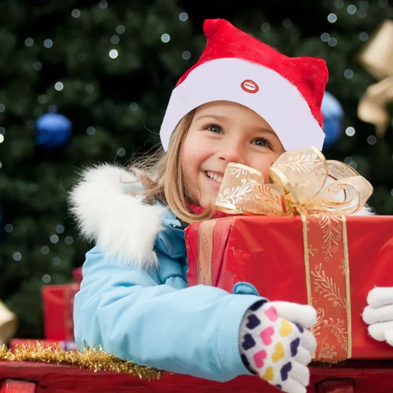 Avelena | Weihnachten Santa Hut | Singend & Tanzend | Elektrisch | Plüsch Rot | Lustige Geschenkidee & Party-Accessoire