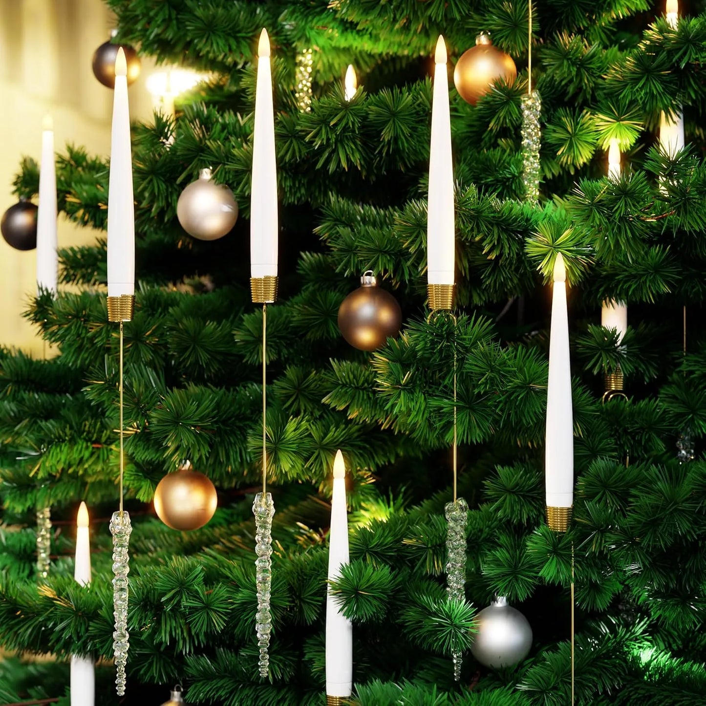 Avelena | Weihnachtsbaum LED-Kerzen Set | 12 Stück mit Fernbedienung & Timer | Warmweißes Flackern | Flameless & sicher