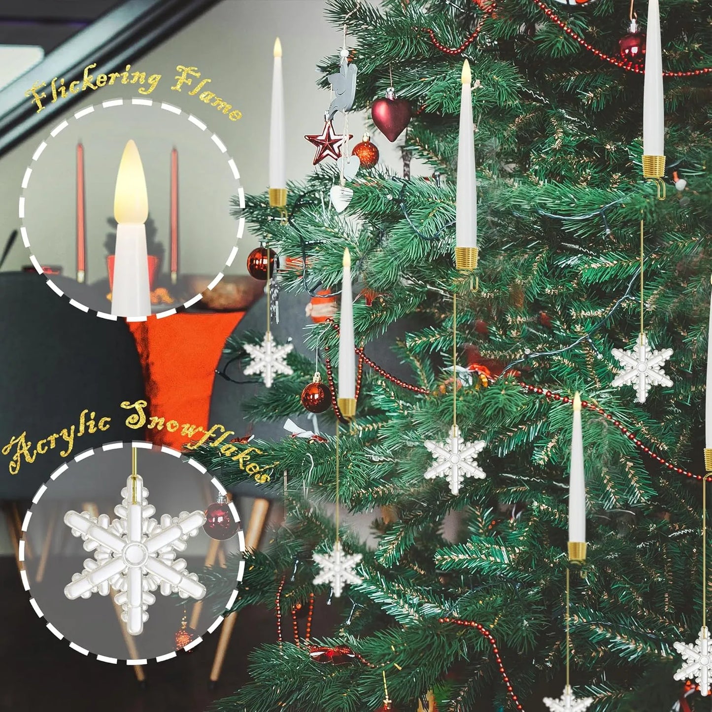 Avelena | Weihnachtsbaum LED-Kerzen Set | 12 Stück mit Fernbedienung & Timer | Warmweißes Flackern | Flameless & sicher