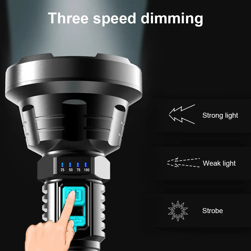 Avelena | 90000LM LED Taschenlampe – Taktischer Suchscheinwerfer mit USB-Aufladung und Superheller Beleuchtung