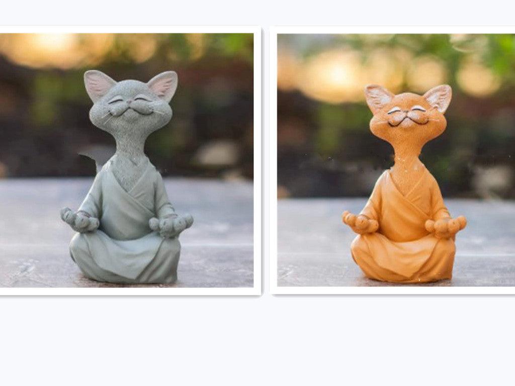 Avelena | Verspielt Schwarze Buddha Katze Figur Meditation Yoga Sammlerstück Glückliche Katzen Dekor Zuhause Garten Dekoration Gartenornament