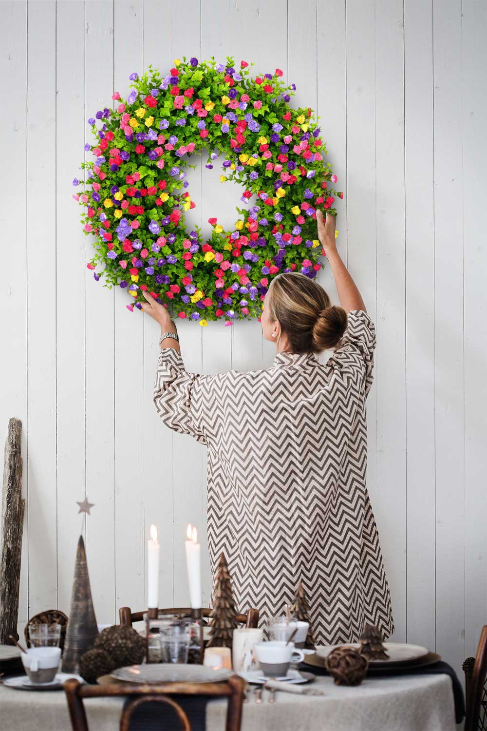 Avelena | Türkranz | Handgefertigter Frühlings- & Sommerkranz | Bunte Kunstblumen & Eukalyptus