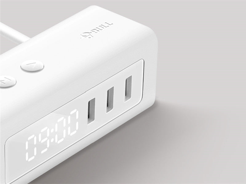 Avelena | 3-in-1 USB-Ladegerät, Steckdosenleiste, Wecker, mit verstellbarem Licht, 3 USB-Anschlüssen & 2 Steckdosen, für Nachttisch, Zuhause, Hotel, Büro