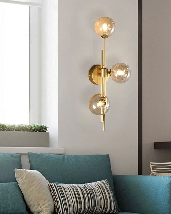 Avelena | 3 Kopf Glas Ball Wandlampe - Bernstein