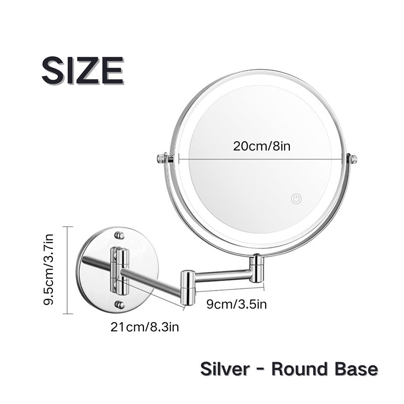 Avelena | Wiederaufladbarer Wandspiegel zum Rasieren | 360° Drehung. 1X/10X Vergrößerung & Einstellbare LED-Beleuchtung für den Einsatz im Badezimmer