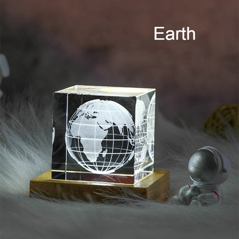 Avelena | 3D Galaxy Kristall Glas Würfel mit aufladbarem buntem Lichtbasis, für Geschenk & Wohnkultur